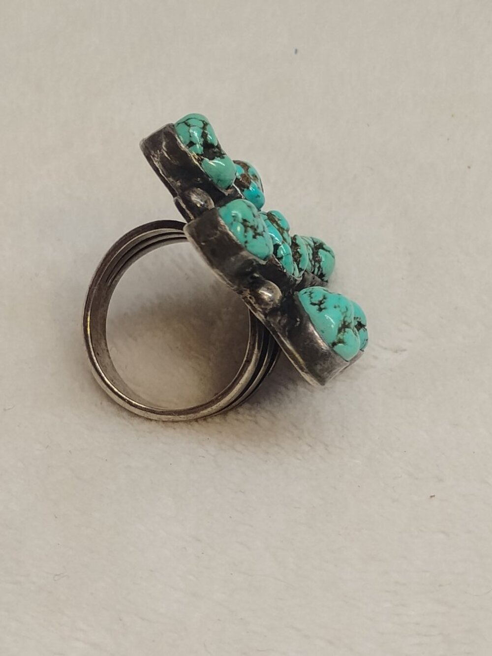 Vintage Navajo Turquoise Cluster Sterling Silver Ring Native American Southwest - Picture 7 of 13